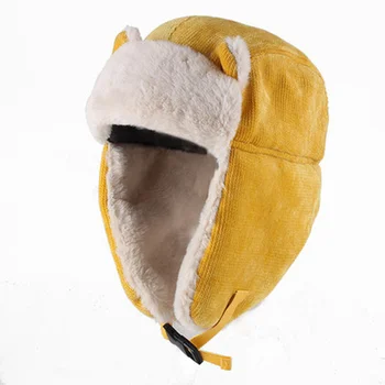 2022 Дамски топли слушалки, удебелена капачка, зимни памучен шапка Лей Фън с кошачьими уши