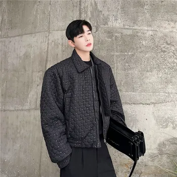 2022 зимни палта с кожена подплата в корейски стил, уникален дизайн с пайети, мъжки ежедневни свободни изолирана палто с пайети, мъжки размер M-XL