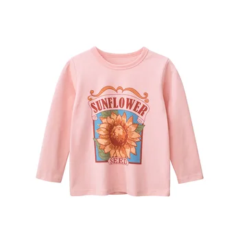 2023 Детска есенна нови дрехи, долната риза за момичета в корейски стил, памучни блузи с флорални принтом и дълъг ръкав, тениски, детски дрехи