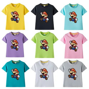 2023 Детски тениски Super Marios с къс ръкав, памучни блузи с герои от анимационни филми и аниме, летни дрехи, тениски, подарък за рожден Ден момчета и момичета