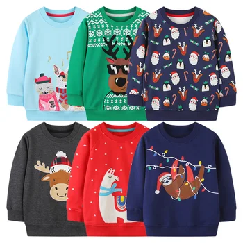2023 Зимни коледни жилетки за момчета и момичета, скок с участието на Дядо Коледа Лосове, модерен детски пуловер с дълъг ръкав, детски жилетки