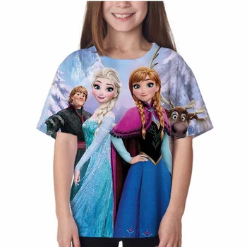 2023 Лятна детска тениска Disney Princess Elsa, кавайная тениска с изображение, аниме, ежедневни облекла с кръгло деколте за момичета