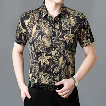 2023 Лятна реколта ризи с принтом Мъжки с къс ръкав, тънки ежедневни ризи за светски партита, градинска облекло Camisas ал Hombre, Мъжки Дрехи