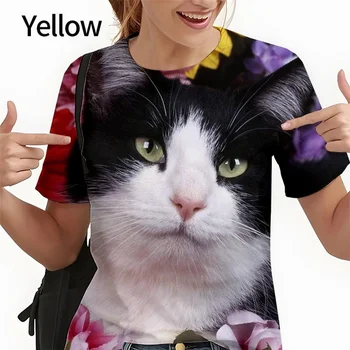 2023 Нов дизайн, тениски с 3D принтом хубава котка, модни и ежедневни тениска в уличном стил харадзюку с къс ръкав