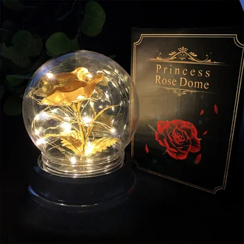 24-каратово сусальное злато, цветът на Рози, имитация на Безсмъртната Цвете, със стъклен капак, Коледа, Свети Валентин, Творческа подарочное украса