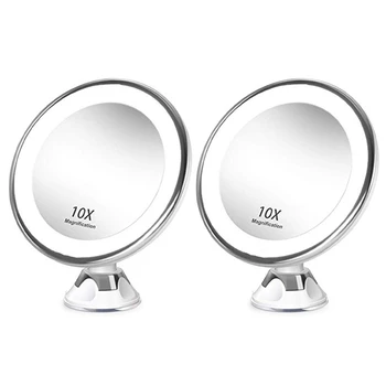 2X Козметично огледало за грим, джобно led подсветка, търтей, въртящо се на 360 градуса Стъкло за грим, домашен shower, Bathroom, Пътуване