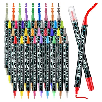 36 Цвята Акрилни маркери за рисуване с Метални Класически Цветове, Дръжка с двоен фитил за Деца и възрастни