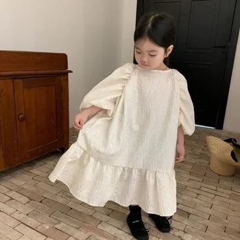 4659C, детски дрехи, дрехи за момичета, на новост на пролетта 2023, корейското ежедневното свободно рокля за момичета с пъпки, рокля на принцеса