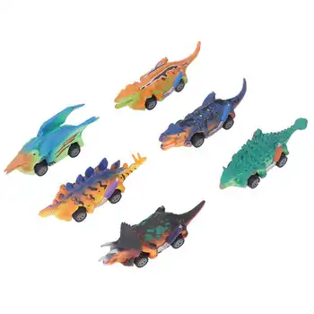 6 бр. играчка динозавър, спускащите автомобил, четырехколесная модел на динозавър, детска образователна симулация играчка-динозавър за тематични партита