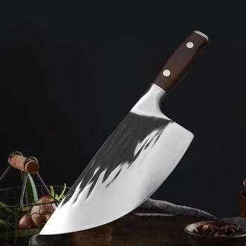 8,5-инчов мясницкий нож с дървена дръжка, остра секира за нарязване на къмпинг, подправени кухненски ножове ръчна изработка за рязане на зеленчуци и месо