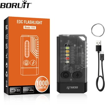 BORUiT V10 EDC ключодържател-фенерче, Преносим мини-фенерче Type-C, Акумулаторна батерия работна лампа с магнит, UV-звуков сигнал, джобна лампа за Къмпинг