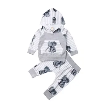 Citgeett 0-24 м, блузи с качулка във формата на животно слон за новородени момчета, дълги панталони, комплект дрехи