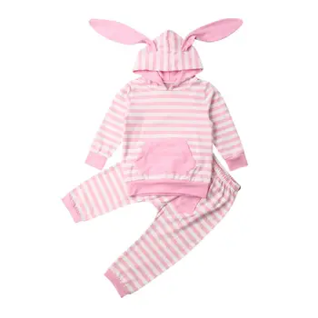 Citgeett/есенно-есен облекло за новородени момичета, блузи с качулка и заячьими уши, гамаши, панталони, розово Великден облекло, пролетен комплект