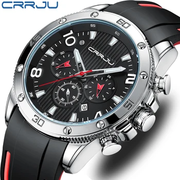 CRRJU Модерен мъжки часовници Най-добрата марка на луксозни кварцов водоустойчив спортен часовник Ръчен часовник Relogio Masculino червен силиконов каучук