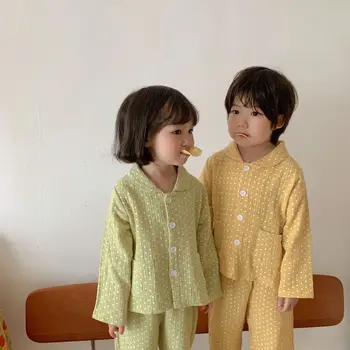 Demisezonnyj унисекс, памучен и ежедневни облекла за отдих с принтом в грах, детски плюшени комплекти пижамные