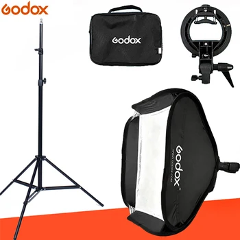 Godox Регулируема Софтбокс за светкавицата 50 cm * 50 см + Комплект Скоби тип S със Стойка с дължина 2 м за студийната Снимане със светкавица Speedlite