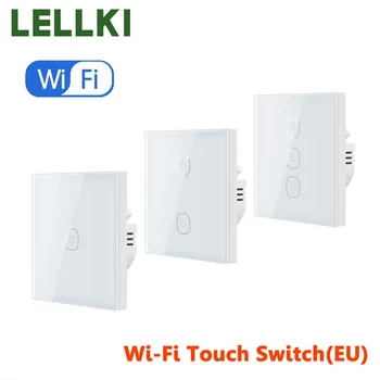 LELLKI Eu Smart Wifi, Сензорен Прекъсвач се Изисква Неутрален Проводник Интелигентен Дом 1/2/3 Банда Ключа за лампата 220 В Подкрепа Алекса Sasha Remote App