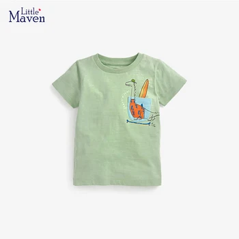 Little maven 2023, Летни нови върхове, красиви тениски, ризи с шарките на динозаврите от анимационен филм за малки момчета, детски дрехи от памук