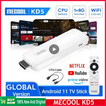 MECOOL KD5 Android 11 TV Stick с Amlogic S805X2 БТ 5,0 WiFi 2,4 G/5G 1 + 8G С сертифициран Google Много бързо, мини-медиаплеером