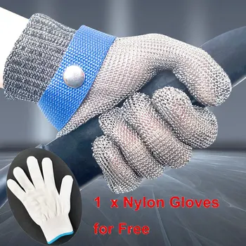 NMSafety Ръкавици касапин от метална мрежа от неръждаема стомана 100% 316L с безплатна бяла памучна ръкавица вътре.