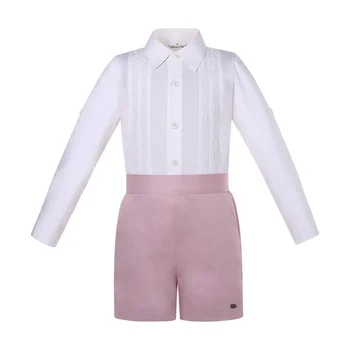 Pettigirl/новост 2023 г., пролетен костюм за малки момчета, комплекти, дрехи, Риза и розови панталони, еднакви сватбени облекла за семейство-братя и сестри