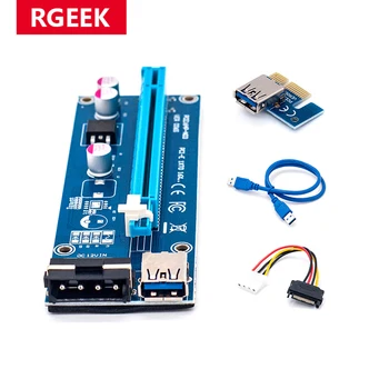 RGeek PCI-E Удължител, Адаптер Risers PCI Express Pcie Странично Карта за майнинга от 1x до 16x USB 3.0 SATA до 4Pin IDE Molex захранващ Кабел