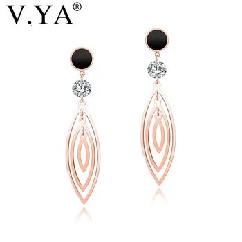 V. YA Модни дамски обеци от неръждаема стомана, цвят розово злато с геометрични метални женски обеци-капки, модни бижута подаръци на едро