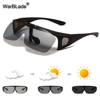 WarBLade Квадратни фотохромичните поляризирани слънчеви Очила за мъже, Жени, страничен панел, Откидывающиеся Слънчеви Очила за шофиране, Очила за нощно Виждане, Очила