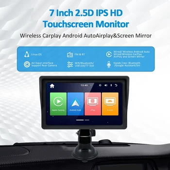 Авто Плеър Мултимедиен Плейър Универсален 7-Инчов Авто Радио Безжичен Carplay И Безжичен Android Auto Touch Screen Bluetooth
