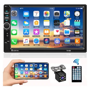 Автомагнитола с двоен Din, съвместима с Apple Carplay и Android Auto, 7-инчов сензорен екран HD с гласов контрол, mirror линк