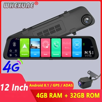 Автомобилен видеорекордер WIFI, 12-инчов огледален видео рекордер, Android 8.1, GPS-навигация, автомобилна камера, автоматичен видео, поддръжка на ADAS HD 1080P, камера за задно виждане