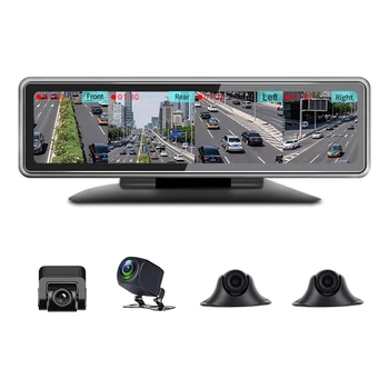Автомобилен Видеорекордер с Панорамна арматурното панел 360 °, 12-Инчов Сензорен Екран, 4-Канален Видеорекордер FHD 1080P IPS с 4 Разделени екрани, видео Рекордер Dash Cam
