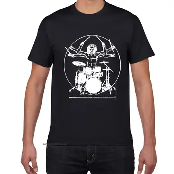 Барабани Da Vinci Е Забавно Мъжка Тениска Vitruvian Man Барабанистът На Памук, Реколта Графична Новост Градинска Дрехи Мъжки T-Shirt Homme