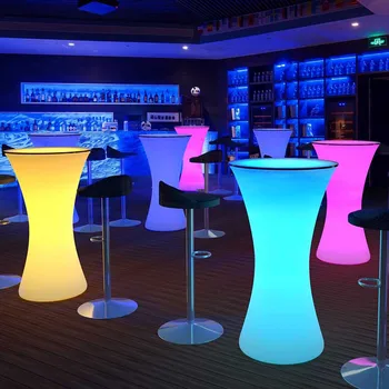 Безжична led кръгъл бар маса с подсветка 16 RGB, което променя цвета си, акумулаторна батерия модул с дистанционно управление, водоустойчив маса в кръчмата отвътре и отвън