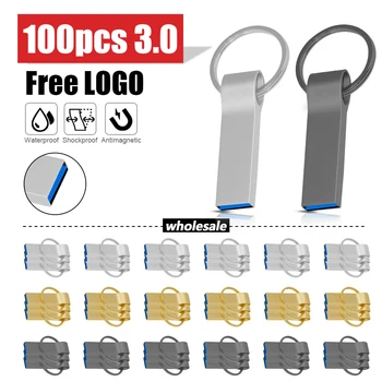 Безплатно Лого 100 бр./лот Метален USB Flash Drive3.0 Memory Stick Флаш памет 128GB64GB U Диск, Карта Cle Usb 16GB32GB Потребителски Подаръци