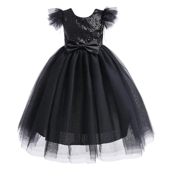 Бяло черно сватбена рокля за рожден Ден, расшитое пайети Рокля-пакет за момичета, обличане на принцеси с пищни ръкави, детски дрехи, есенния парти 3 10 12 години
