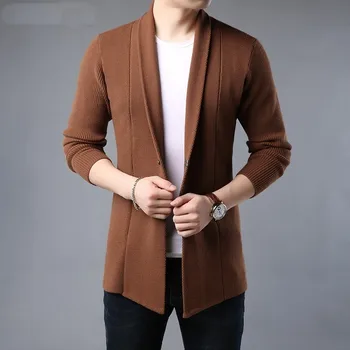 Висококачествен нов брендовый вязаный корейски модерен жилетка, мъжки пуловер, вълнен ежедневни дълги приталенные палто, японската сако, мъжко облекло