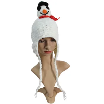 Вязаная шапчица ръчно изработени с хубав снеговиком, прекрасна зимна шапка