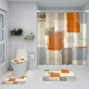 Геометрия на графити, водоустойчив завеса за душ, подложка за пода в банята, 4 бр., естетична завеса за душ, декоративна с пластмасова кука
