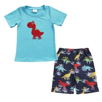 Годишният сладък костюм с принтом динозавър за момчета, панталони с къси ръкави, комплект от 2 теми, бутик за детски дрехи на едро