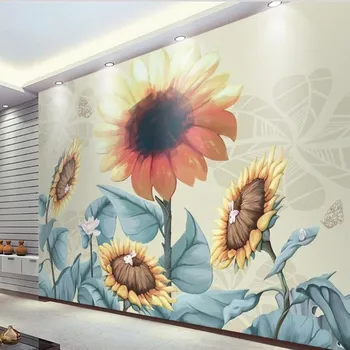 голяма фреска wellyu по поръчка ръчно рисувани, ретро слънчоглед, TV-фон на околната среда тапети papel de parede para quarto