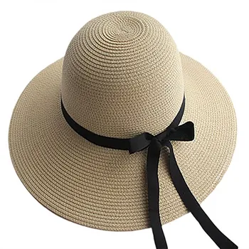 Дамски модни лятната сламена шапка, солнцезащитная шапка, сгъваема пътна плажна шапка с Хубав Лък