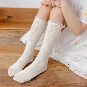 Дантелени Чорапи за Момичета от 3 до 12 години, Дълги Чорапи Принцеса с Цветен модел, Чубрица Модни Чорапогащи до Коляното За Деца, Летни Чорапи, Мрежести Отворени Тънки
