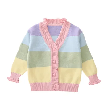 Детска жилетка, пуловер, връхни дрехи за момичета, палта, памучен вязаная яке с дълги ръкави за момичета, пролетно-есенен детски дрехи