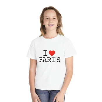 Детска тениска със слоган I Love Paris Y2K, лятна детска тениска, бебешка тениска от 100% памук, Лятна риза, детска Бутиков риза, подарък