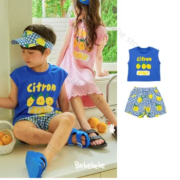детски дрехи в корейски стил bebebebe 2022, летни нови удобни памучни детски костюми за момчета и момичета, летни сладък костюми