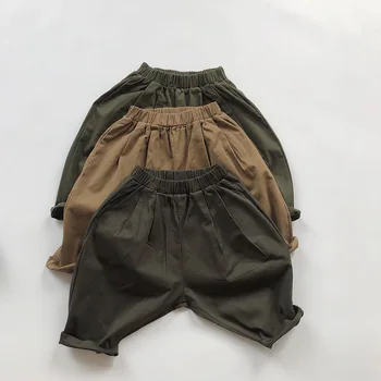 Детски панталони, нови есенно-зимни панталони армейского зелен цвят, свободни памучни панталони за малки момчета, модни дрехи за новородени на едро, дрехи за малките момчета