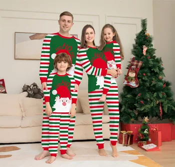 Детски пижамный комплект памучен детска пижама в зелена ивица, домашни дрехи с герои от анимационни филми, на Коледно облекло за деца с Дядо Коледа