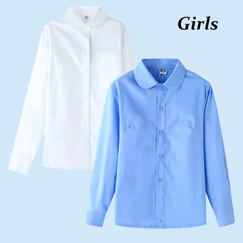 Детски ризи с копчета за по-малките момичета и момчета, блузи, бяла блуза, официално облекло, однотонная детска тийнейджърката облекло, училищни униформи, официална