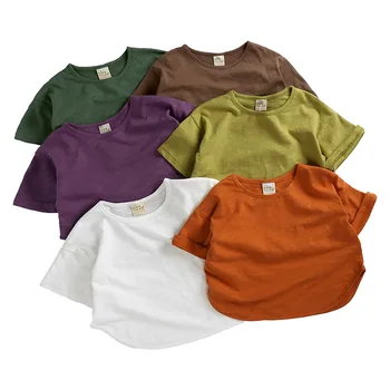 Детски тениски Лятна детска тениска За новородени с къс ръкав Ярки цветове, корейската версия, Детска Свободна Широка форма, За момчета и момичета